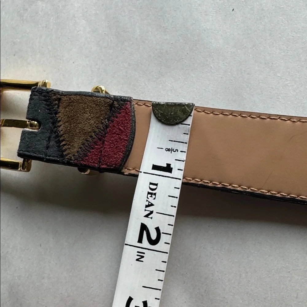 VTG Multi Color Patchwork Genuine Leather Belt Womens 38’ Boho hippie Festival